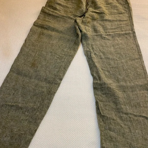 Olive Green 100% Linen Pants - Picture 1 of 4